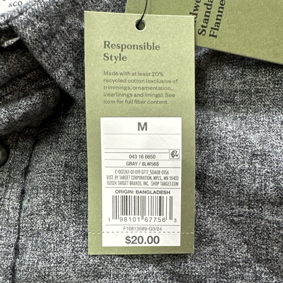 Goodfellow Mid-Weight Flannel Button Down Long Sleeve Gray Size Medium - Picture 4 of 9